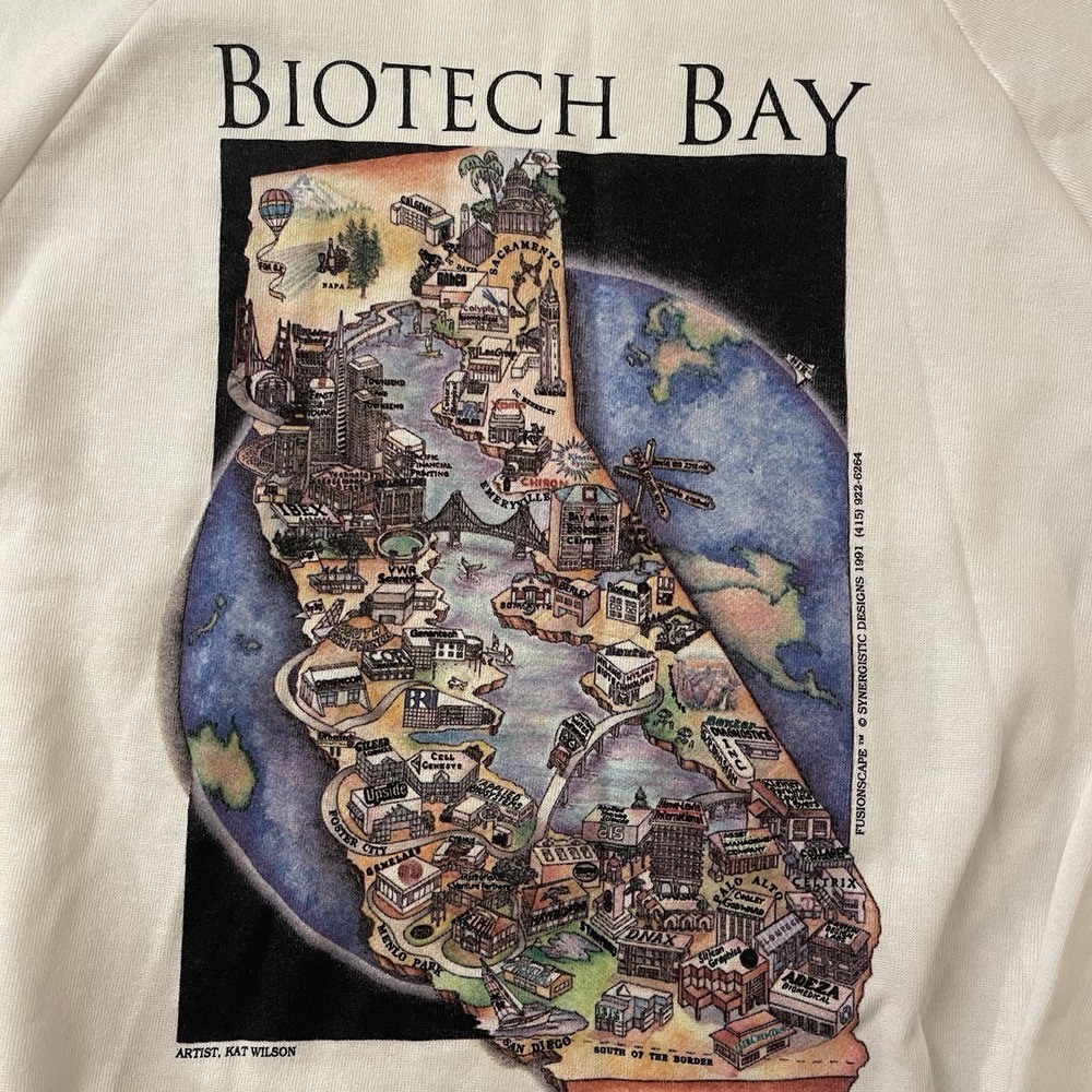 Vintage 1991 Biotech Bay California Jerzees Size XL Sweater‎ Made In USA White - Picture 2 of 12